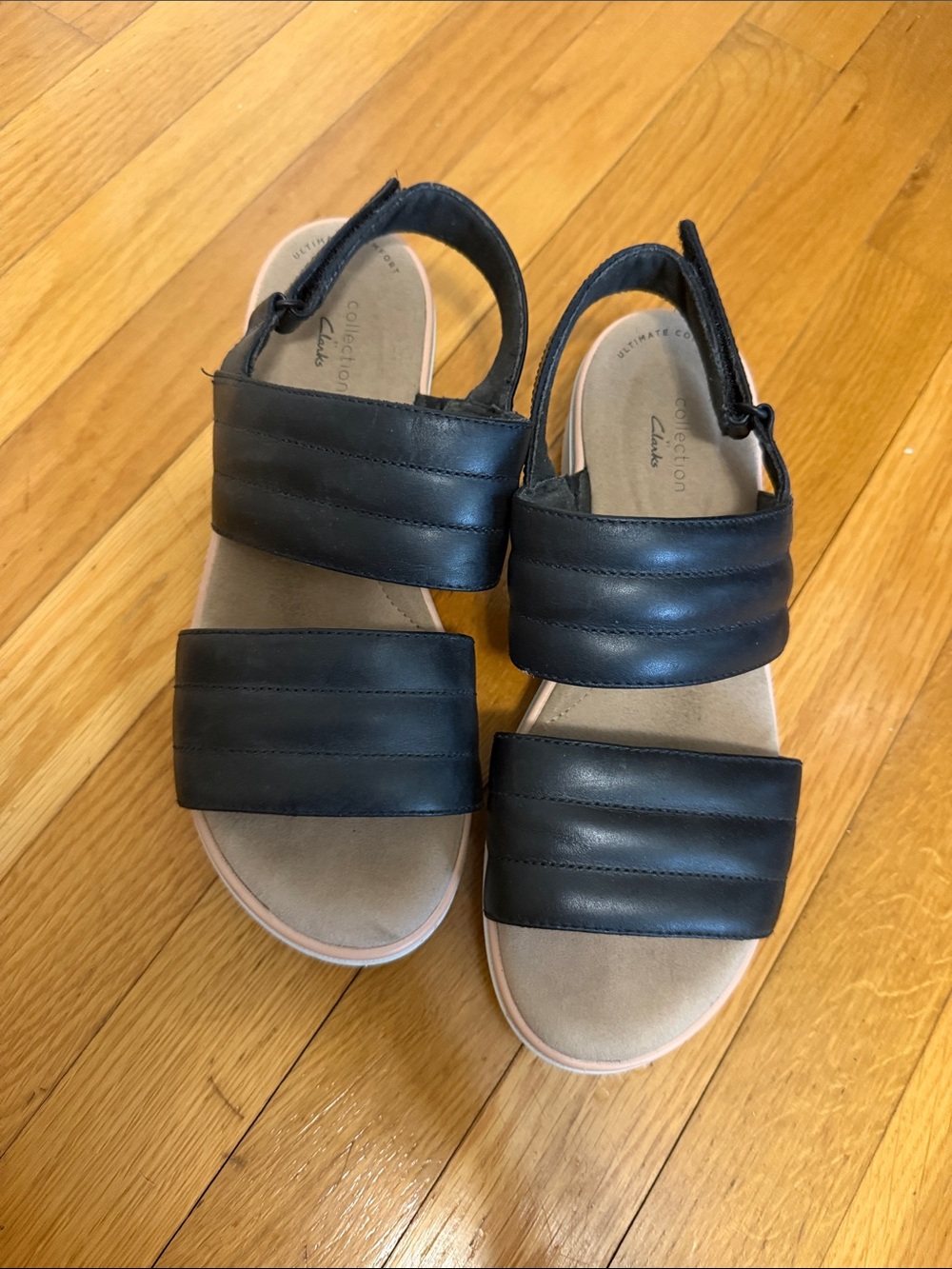 Clarks Black Leather Double-Band Slingback Sandals
